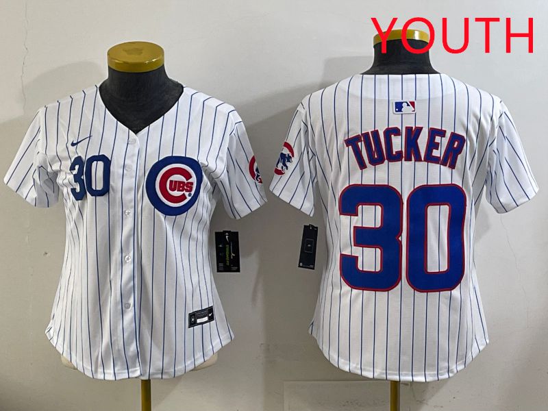 Youth 2025 Chicago Cubs #30 Tucker White Stripe Game Nike MLB Jersey style 2->youth mlb jersey->Youth Jersey